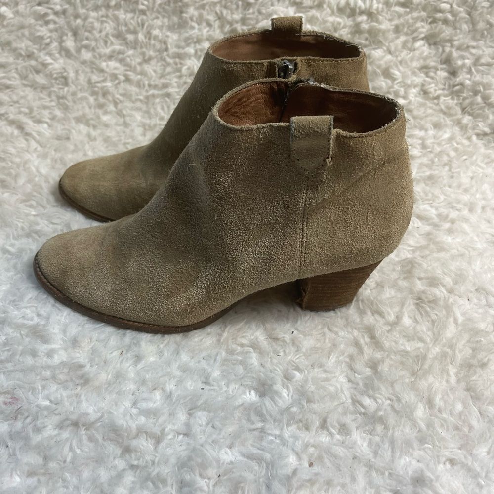 Madewell leather suede khaki Billie Ankle Boots side zipper almond toe s…